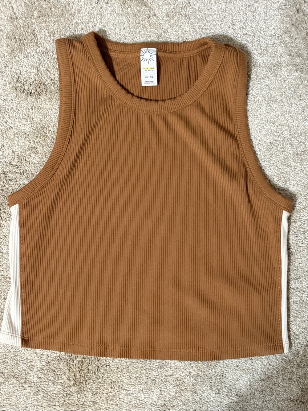 Offline by aerie Ribbed Tank with Cream Side Panels - Caramel